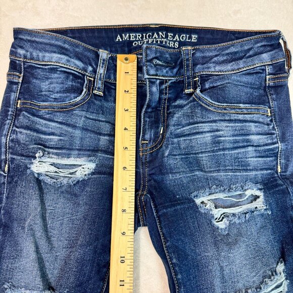 American Eagle Jeans Blue Distressed Casual Super Low Jegging Women's Size 6 - Picture 10 of 14